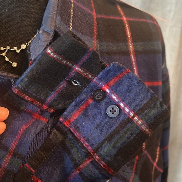 Blue Plaid Acrylic Windbreaker Button Up - Picture 3 of 5